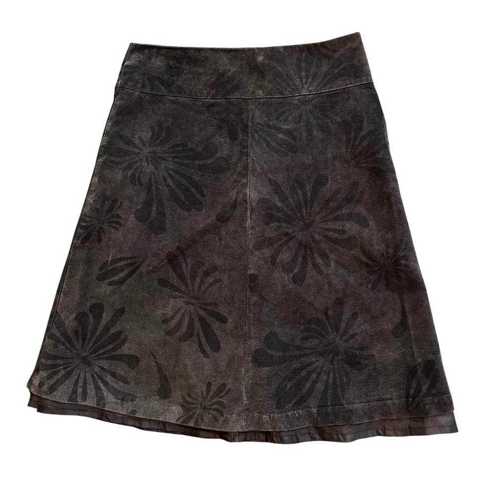 New Frontier Brown Suede Floral A-Line Mini Skirt Women's 6